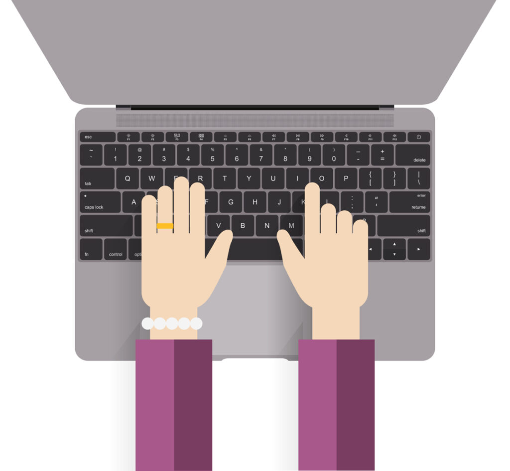 Ilustración de manos en un teclado de computadora portátil.