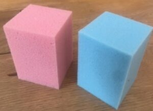 Photograph of foam resistance blocks used for rehabilitation exercises after hand surgery